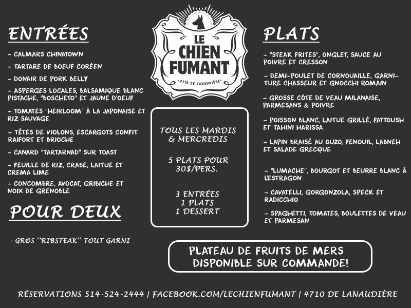 Nouveau menu en vigueur maintenant! | RSVP 514-524-2444 @ZeMorissette @lesTASTET <a href="/EaterMontreal/">Eater Montreal</a>