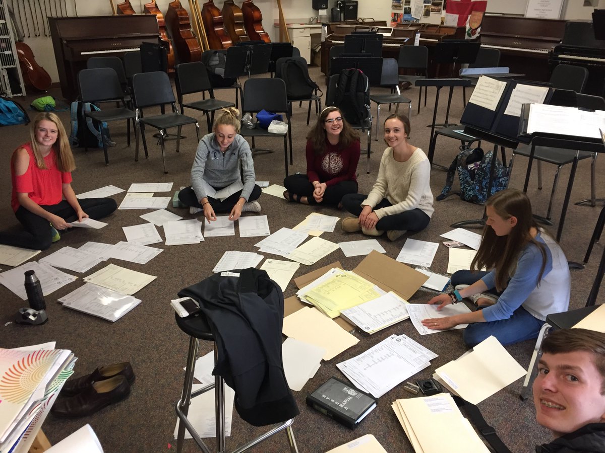 QueensburyOrch's tweet photo. Nyssma solo fest at QHS this weekend! This is the "label committee" attaching 1500 labels. #qnited @OfficialNYSSMA https://t.co/MbiwMfwYTR