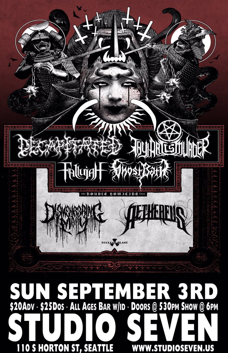 Catch us playing with <a href="/thyartismurder/">Thy Art Is Murder</a>, <a href="/decapitated/">Decapitated</a>, @Fallujahbayarea and <a href="/GhostBath/">Ghost Bath</a> September 3rd in Seattle #DM2017