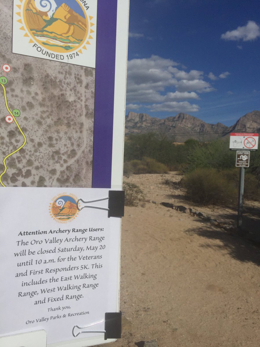 OVParksandRec's tweet photo. Oro Valley Archery Range Closed until 10 a.m. on Saturday, May 20 for Veterans and First Responders 5K. Thanks! https://t.co/7tGpXblWxH