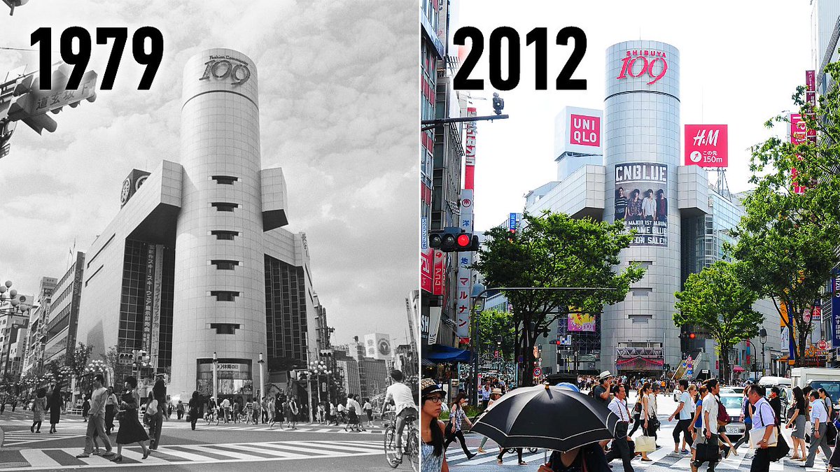 渋谷 1980（昭和55）年に撮影された渋谷駅前交差点付近。中央はQFRONT