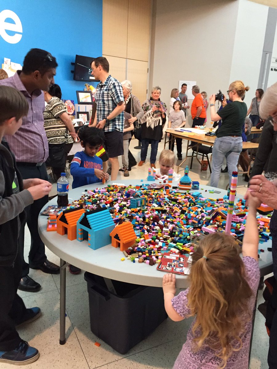 luckybydesign's tweet photo. The lego table is always a hit. @MakerFaireYYC #cbemaker https://t.co/2MmBMdmXst