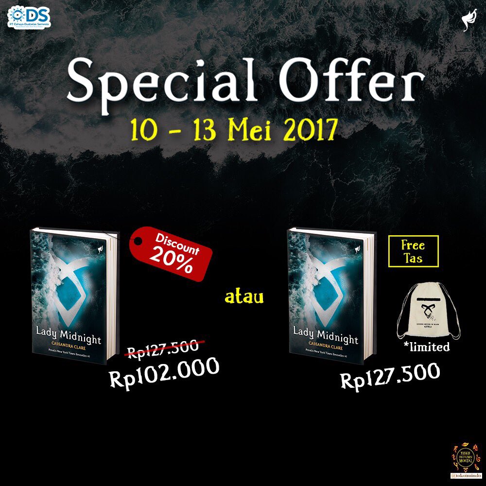 TMIndo's tweet photo. Shadowhunters, PO Lady Midnight edisi Indonesia sudah dibuka di @tokotmindo. Ada free tas keren lho. Cek ke https://t.co/JTHAXfvZFg https://t.co/eNC3YqmGra