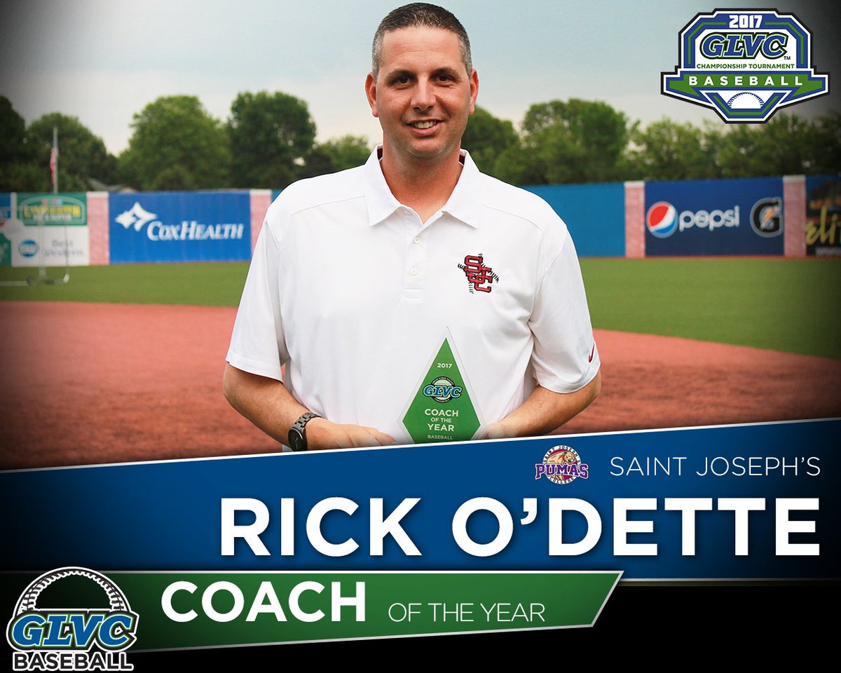 Congratulations to @SJC_Athletics / <a href="/PumaBaseball/">#ForeverPumas</a> mentor Rick O'Dette for being voted by his peers as the #GLVCbase Coach of the Year!
