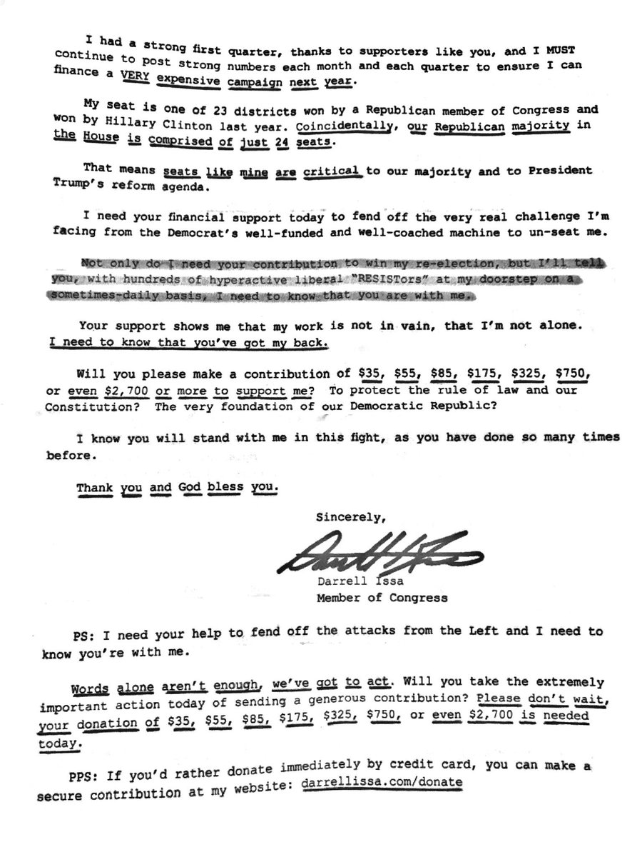 ICYMI, here's the letter Darrell Issa is sending to his far-right donors.  It's nothing short of a breach of trust to his constituents.