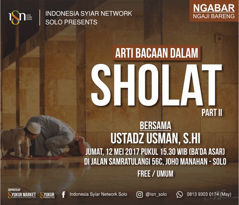 ISN_Solo's tweet photo. #Ngabar "Ngaji Bareng" | Jumat, 12 Mei 2017 | 15.30 WIB | UMUM | FREE
#isyiar #ayongaji #indonesiasyiarnetwork #isn #isnsolo https://t.co/oXn8Y91op3