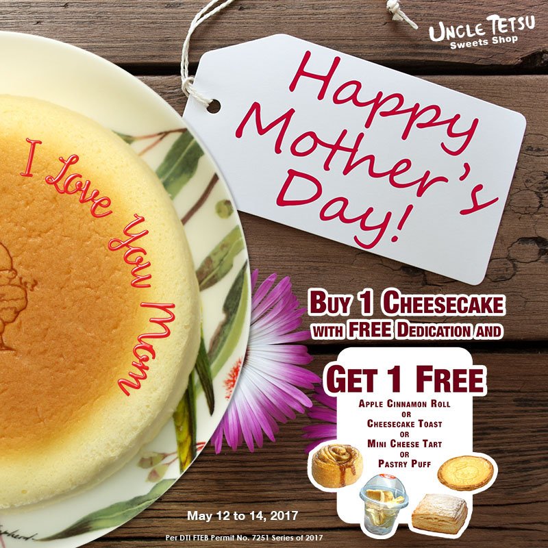 uncletetsuPH's tweet photo. Make mom's day extra special with a soft, fluffy, melt-in-the-mouth cheesecake for dessert! Promo available at Uncle Tetsu, SM Megamall! https://t.co/3INIHVLRxn