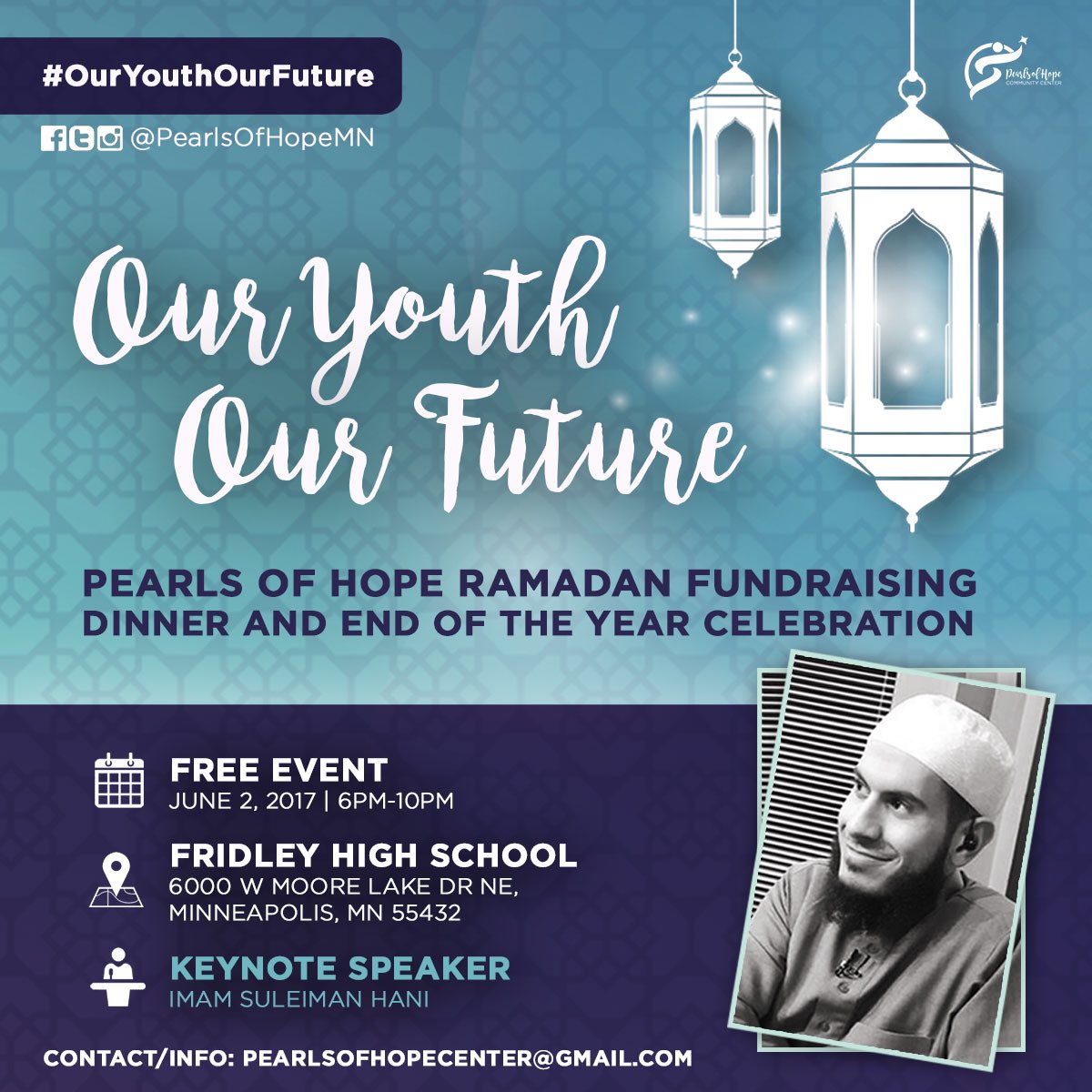 pearlsofhopemn's tweet photo. We're so excited about this event! Mark your calendars for June 2. #OurYouthOurFuture with Imam Suleiman Hani #PearlsEvents https://t.co/S6LOiXCucs