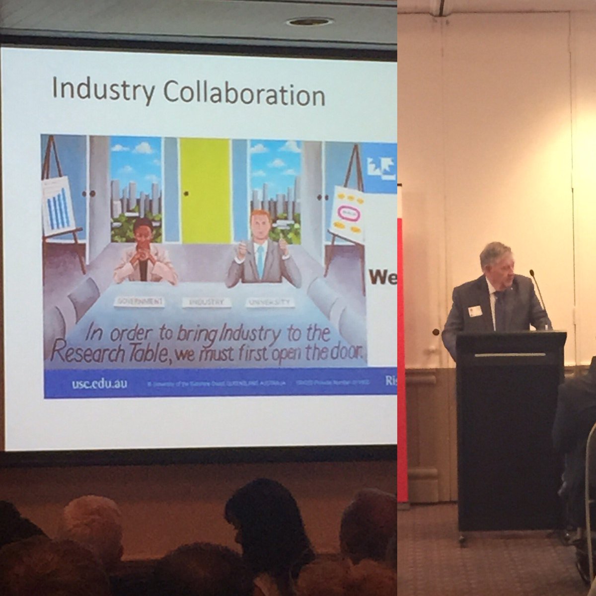 EngAustraliaQLD's tweet photo. 'In order to bring industry to the research table, we have to open the door' Prof John Yeaman @usceduau #EngAusSRF https://t.co/6asAAKWukD