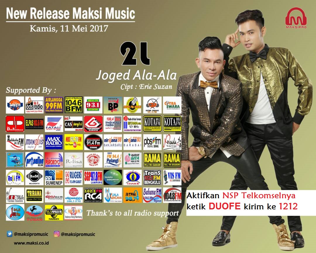 Jngn lupa y.. request terus lagu JOGES ALA ALA by 2L cipt:Erie Suzan di radio2 kesayangan kamu.RBT nyaa sdh aktif lohh