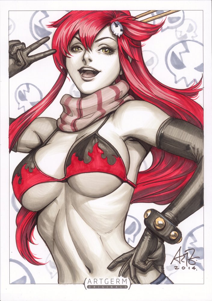 Artgerm's tweet image. Yoko Littner commission sketch done with Copic Markers. Can&apos;t believe she is 15. Hahha. #yokolittner #gurrenlagann #天元突破グレンラガン