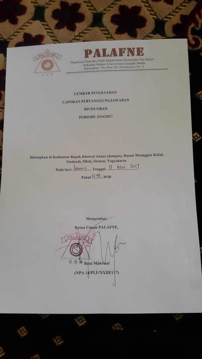 Telah selesai Laporan Pertanggungjawaban dari Divisi ORAD