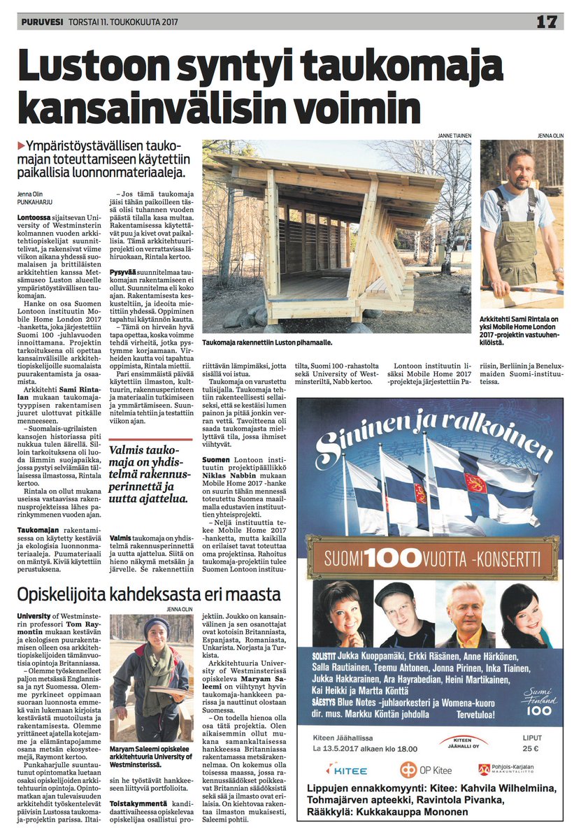 HeiHeiMedia's tweet photo. "Valmis taukomaja on yhdistelmä rakennusperinnettä ja uutta ajattelua." #puruvesi @MobileHome2017 #mobilehome2017 @FinInstLondon #suomi100 https://t.co/trRz1nwogq