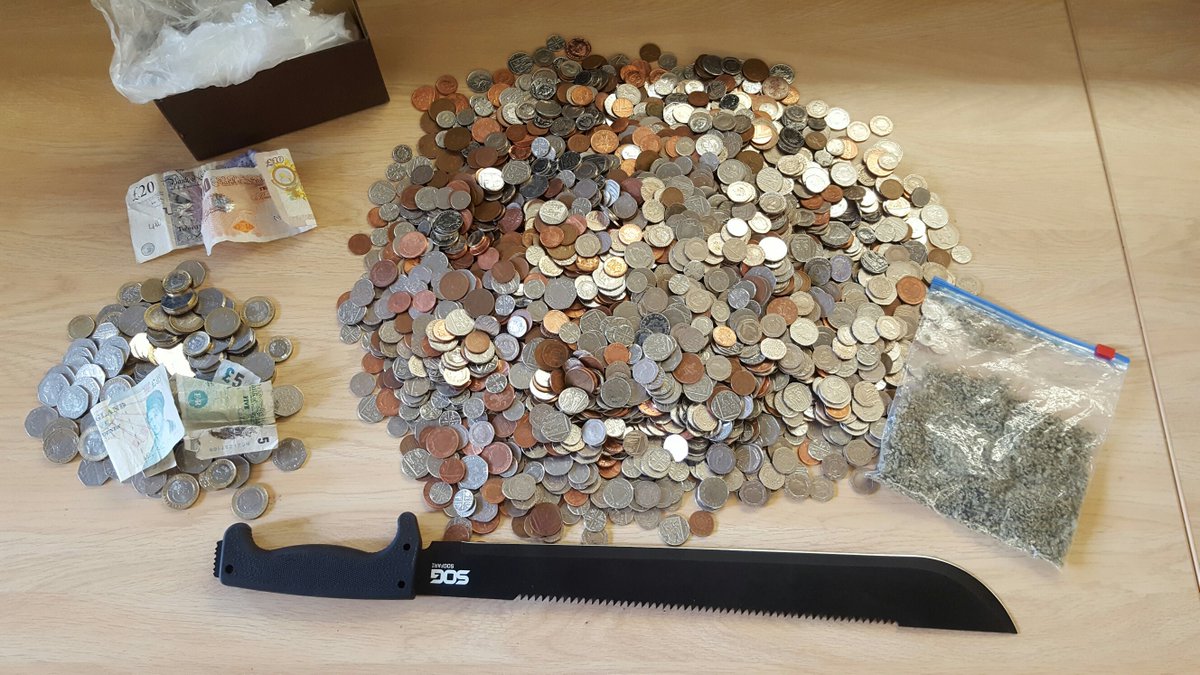 GMPCityCentre's tweet photo. Your well-meant £ in cup making Spice issue worse? £433 in loose change + Spice seized from house after intel of dealing to those on streets https://t.co/s6TTyyptBT