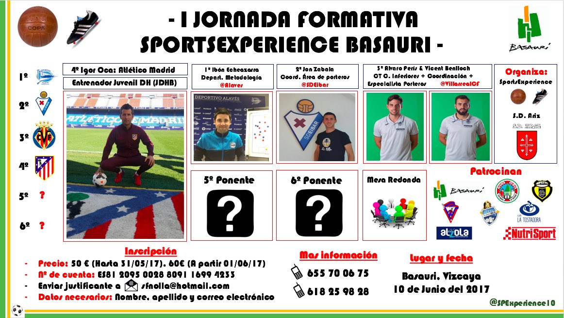 SPExperience10's tweet photo. A por el 4º ponente 🔴⚪️

✅ @IgorOcaPulido ➡️Entrenador de Juvenil División de honor (JDHB) del 
Club Atlético de Madrid

#ESP17⚽️

#Apúntate https://t.co/PqtwYa3hxe