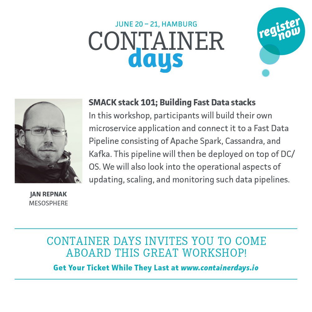 First #CDS17 workshop disclosed! <a href="/mesosphere/">Mesosphere</a> #dcos #ApacheSpark #cassandra #apachekafka #ContainersDaily