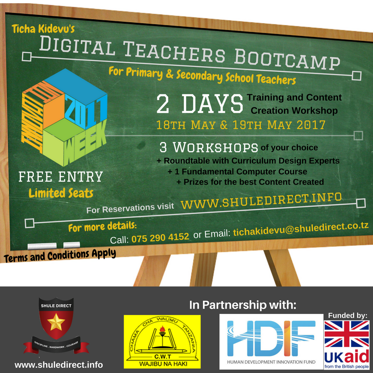 ShuleDirect's tweet photo. Do not miss @TichaKidevu's #DigitalTeachers #bootcamp @HDIFtz  #InnovationWeek2017 #InnovationTZ #EdTech #Education #Tanzania https://t.co/Ta8ne9raJ9