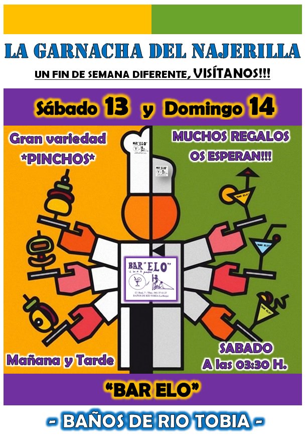 bar_elo's tweet photo. este finde en BAÑOS, OS ESPERAMOS A TODOS!!!
13 Y 14 de mayo mañana y tarde GRAN VARIEDAD DE PINCHOS.
13 de mayo a las 03:30 h. FIESTA https://t.co/oQ7PFmTTFq
