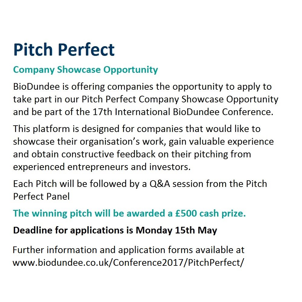 BioDundee's tweet photo. Win £500
#BioDundee Pitch Perfect comp for new & emerging companies https://t.co/IXQH0JQoew #lifesciences #health #digital Deadline 15th May https://t.co/8hIYuSNo4G