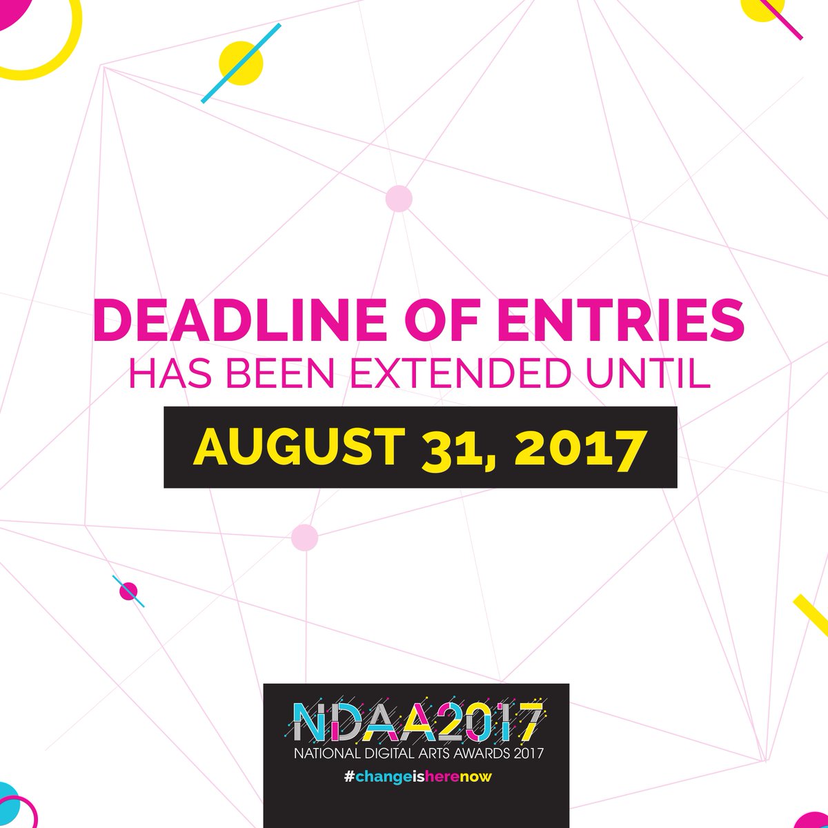 NDAAPhilippines's tweet photo. Due to public demand, we are extending the deadline of submission of entries until August 31, yes 2 months more. #NDAA2017 #BestNDAAever https://t.co/m6w6w26MVO
