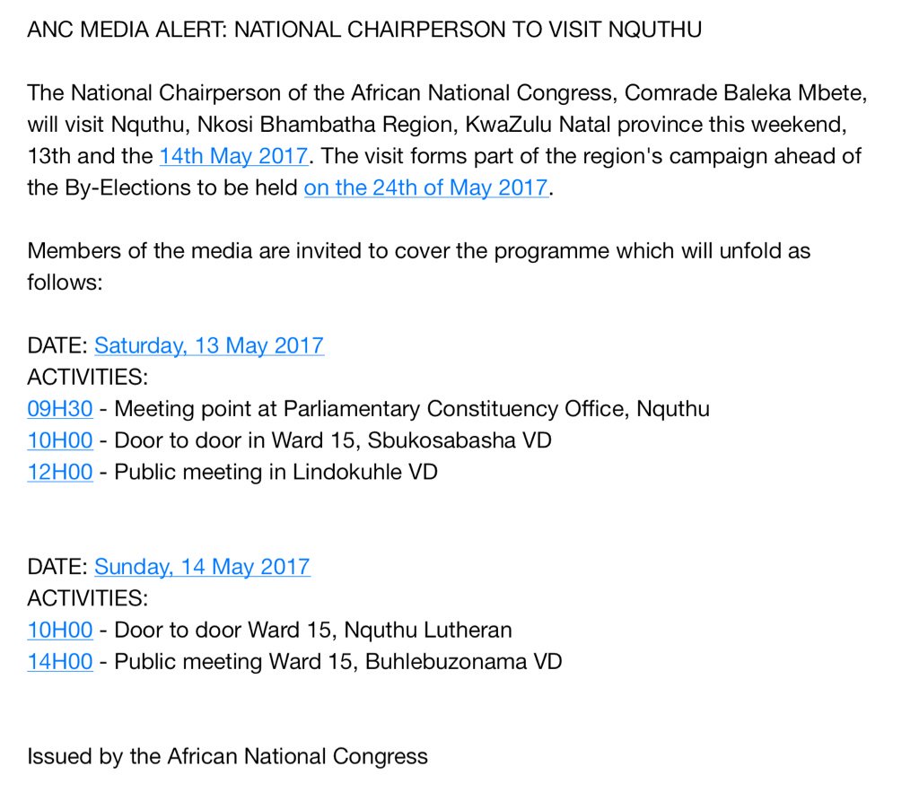 MYANC's tweet photo. NATIONAL CHAIRPERSON TO VISIT NQUTHU #ANCinTheStreets https://t.co/RZFu2AbOr7