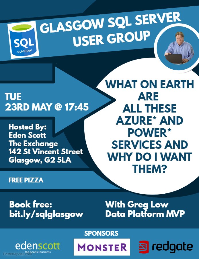GlasgowDataUG's tweet photo. May is looking like being our biggest meeting ever with record sign ups. Please visit https://t.co/Q7l7fnDyLu to book your place #sqlglasgow https://t.co/FJif28i2Lw