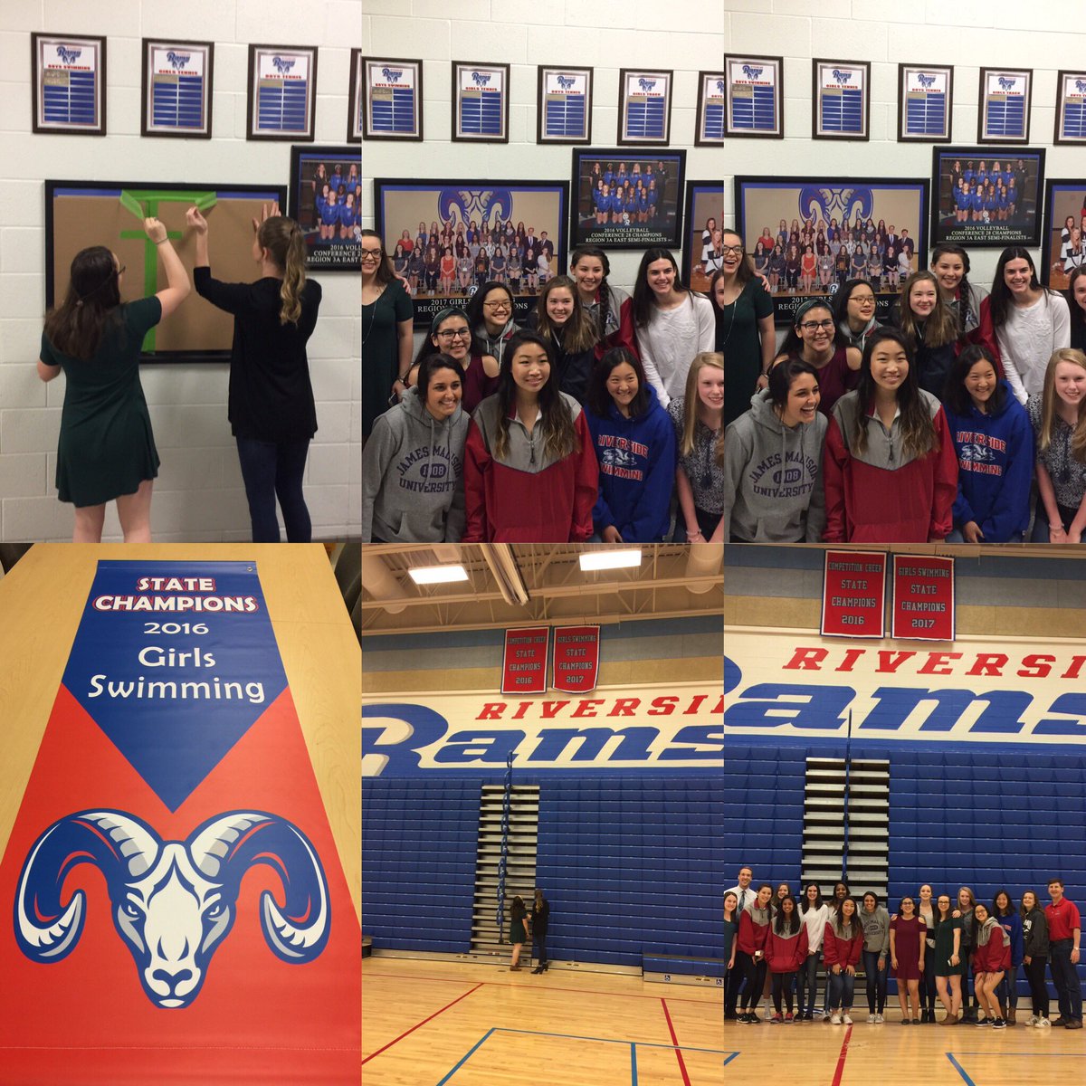 RiversideLCPS's tweet image. Lady Rams Swimc celebrate...State Rings, Picture, and Banners are in😎