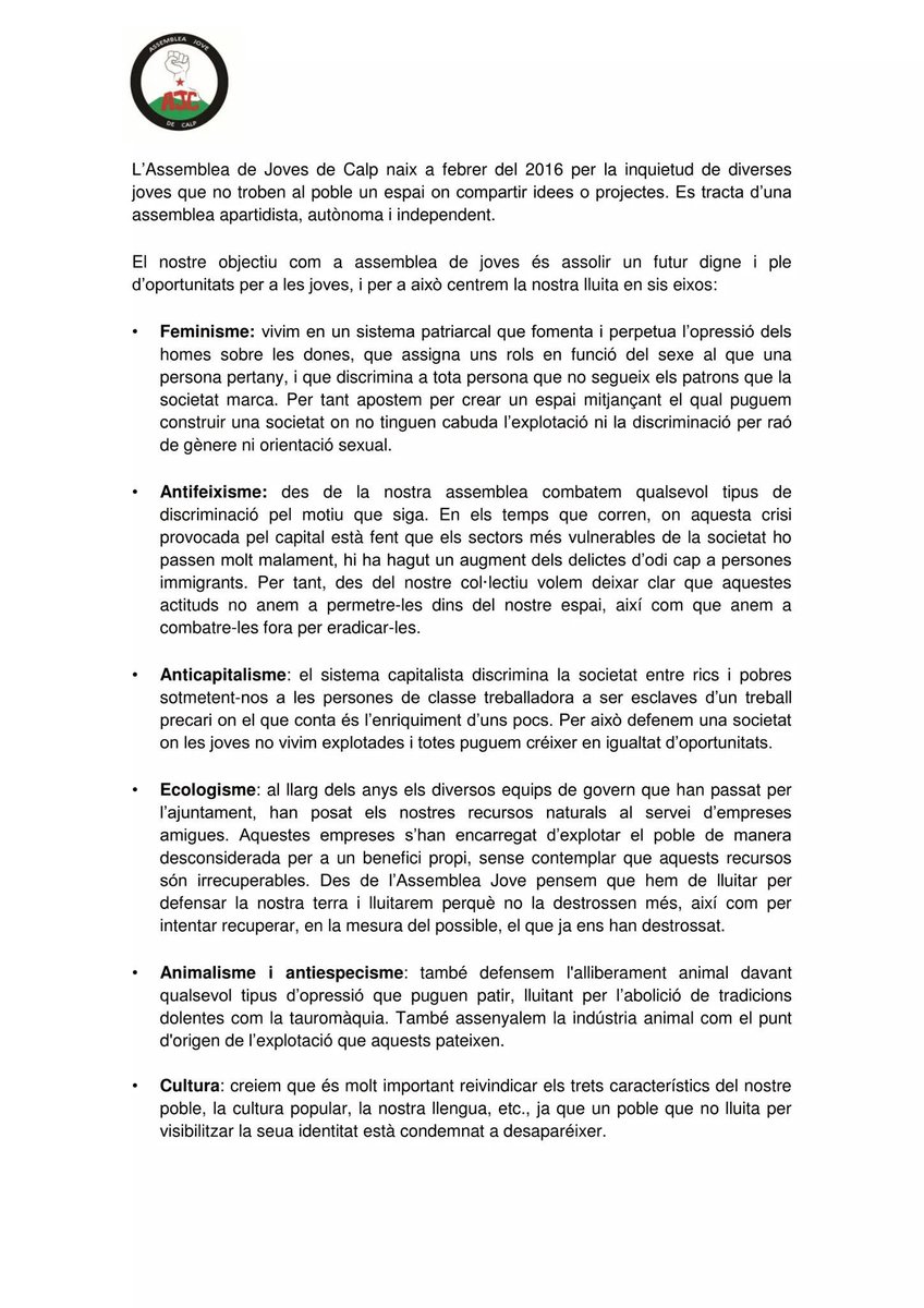 estudiantscalp's tweet photo. Ací vos deixem el manifest de les companyes de l'Assamblea de Joves de Calp, seguiu-les en facebook https://t.co/cndAtxrT16