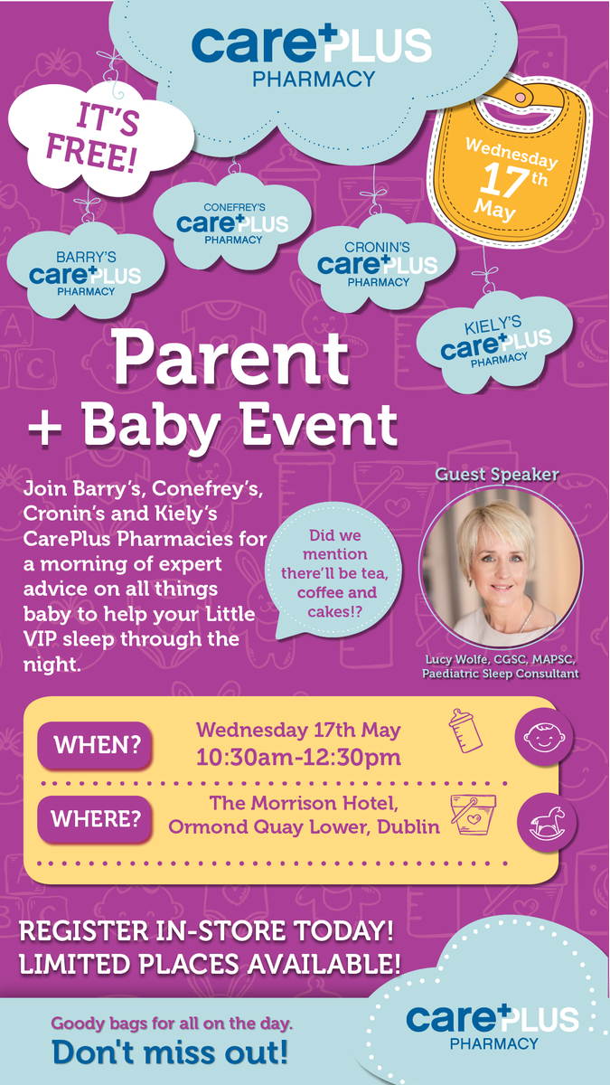 CarePlusIreland's tweet photo. 6 more sleeps to go until the wonderful Lucy Wolfe brings the CarePlus Pharmacy Baby Roadshow to #Dublin @Sleepmatters1 #LucyWolfe https://t.co/xXzsLeAoLz