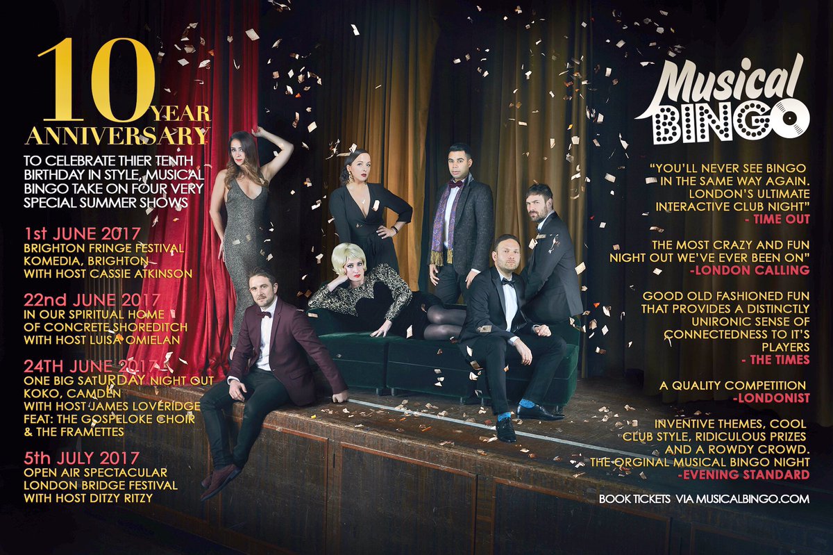 MusicalBingoUK's tweet photo. Next Month We Are 10✨ 4 Spectacular GIGS across LDN &amp; Brighton inc @Concretespace @KomediaBrighton  &amp; @KOKOLondon https://t.co/LWg1OwmBEN 🍾 https://t.co/NlK0O6qxGe
