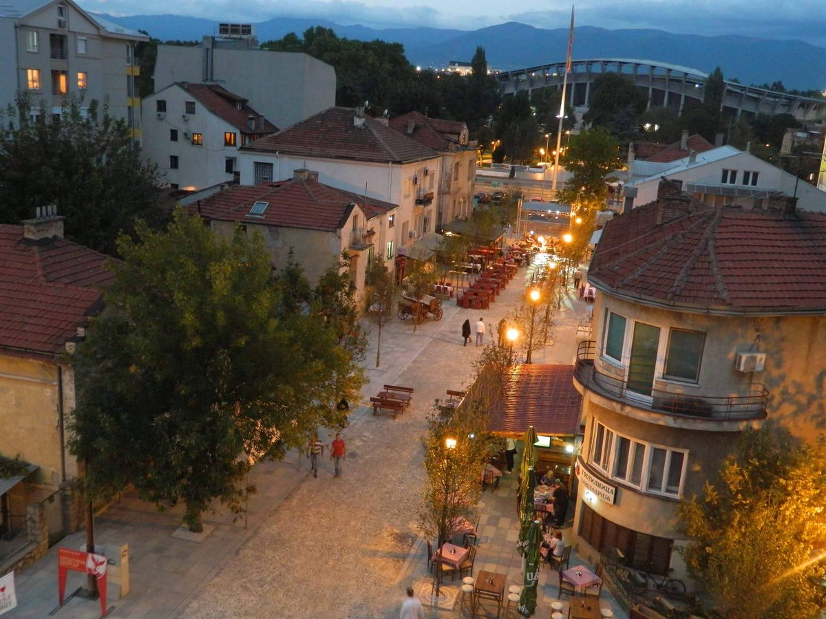 Debar Maalo neighborhood with cafes and residential buildings