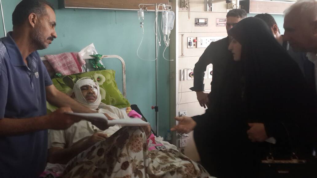 الناشي تتفقد جرحى الحشد الشعبي المقدس والقوات الامنية الراقدين بمدنية الطب في بغداد