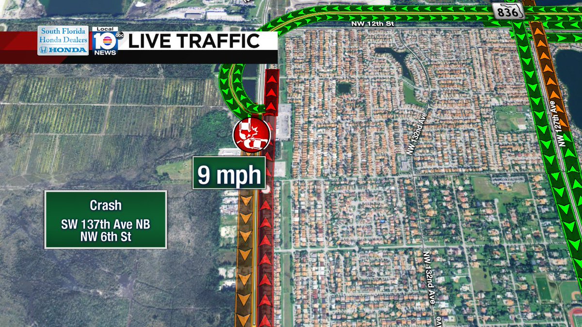 Crash on SW 137th Ave NB at NW 6th St #traffic https://t.co/dQvRPprKU0
