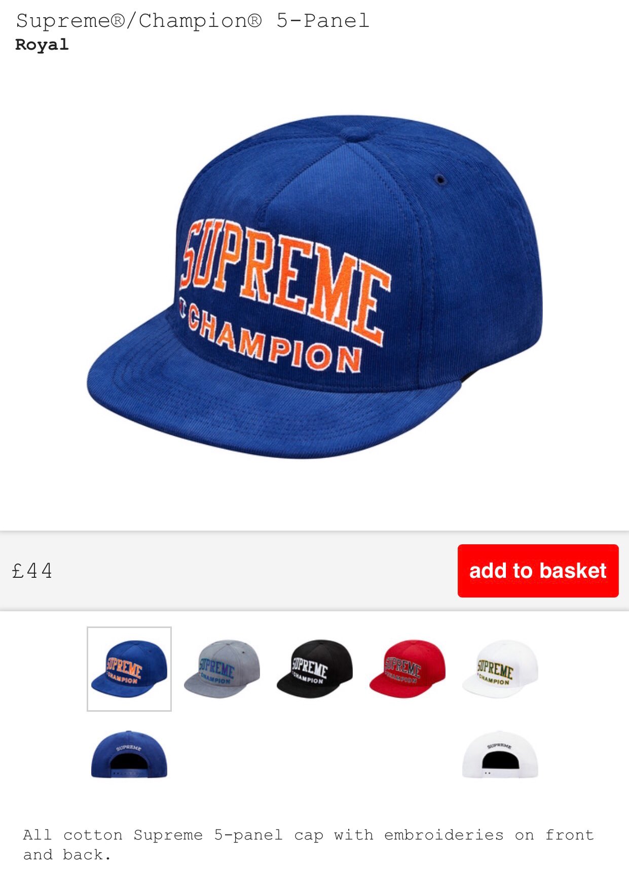 supreme champion 5 panel hat