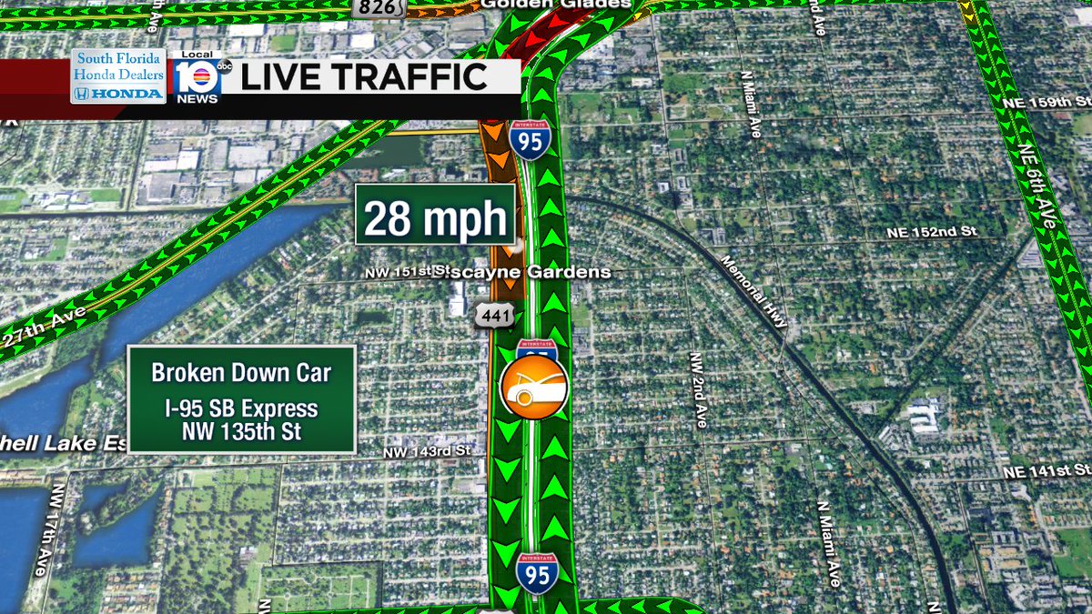 Broken Down Car on I-95 SB Express before NW 135th St #traffic https://t.co/mNr1yoGOUE