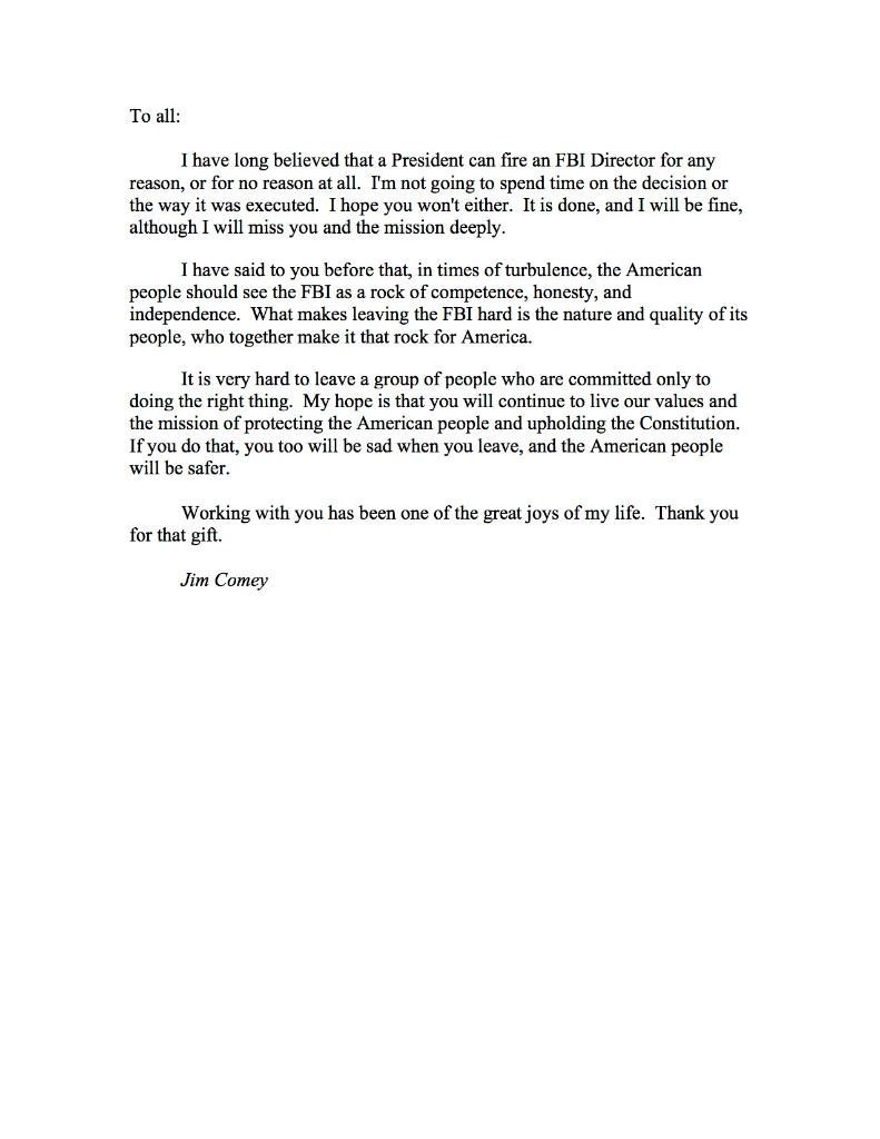 Read former FBI Director James Comey's farewell letter after being fired by President... ln.is/ELXO4 by #CNN via <a href="/c0nvey/">Convey</a>