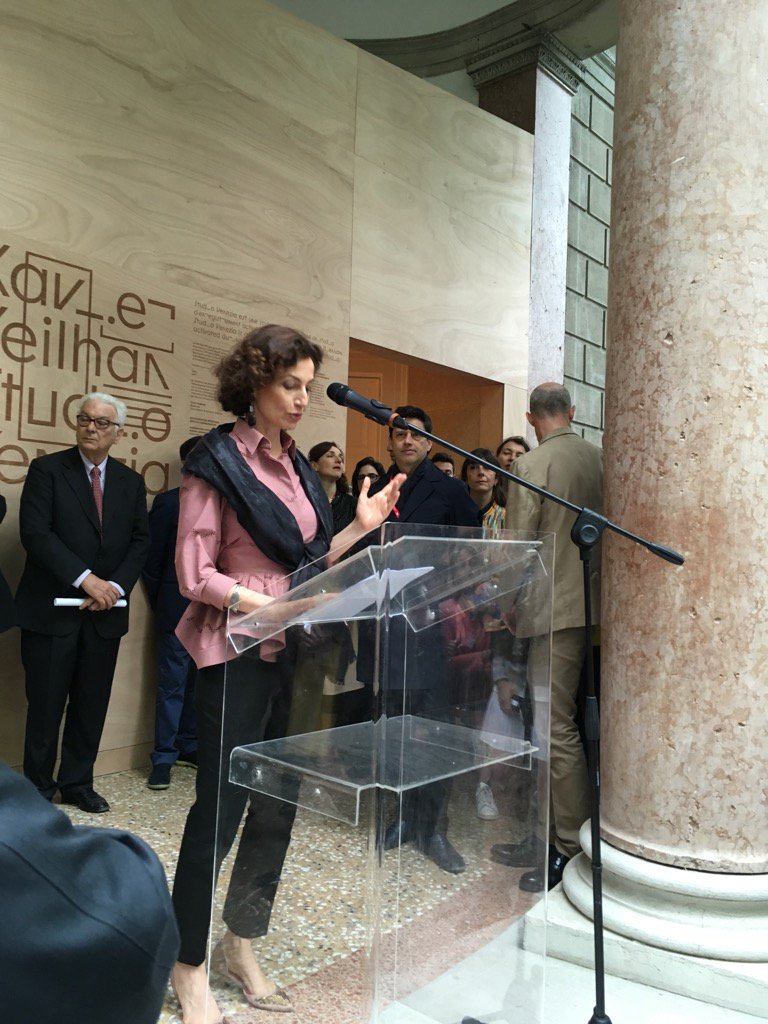 ClareSharkey's tweet photo. Ministre de la culture française @aauzoulay  @la_biennale @IFParis #studiovenezia #xavierveilhan @SSB_org https://t.co/J8h77922nx