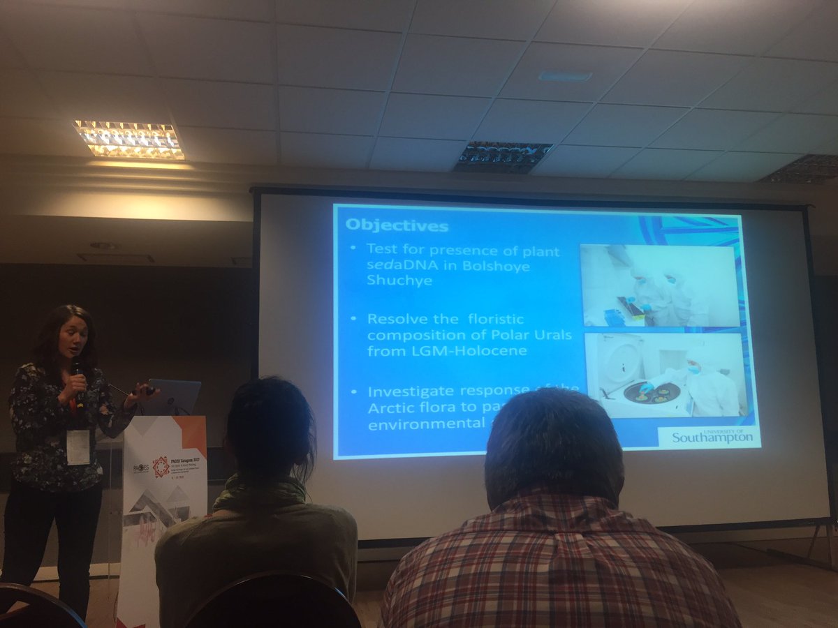 AnnaJBourne's tweet photo. A busy morning hearing about @PLUSsoton research using aDNA from @CharrClarke and others! #PAGES17 https://t.co/mvYpFak4EI