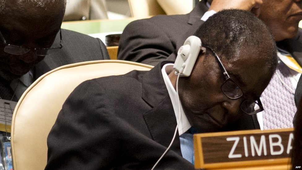 BBCAfrica's tweet image. President Mugabe is not sleeping at conferences, but closing his eyes to protect them, his spokesman says. bbc.in/2qXd2nt