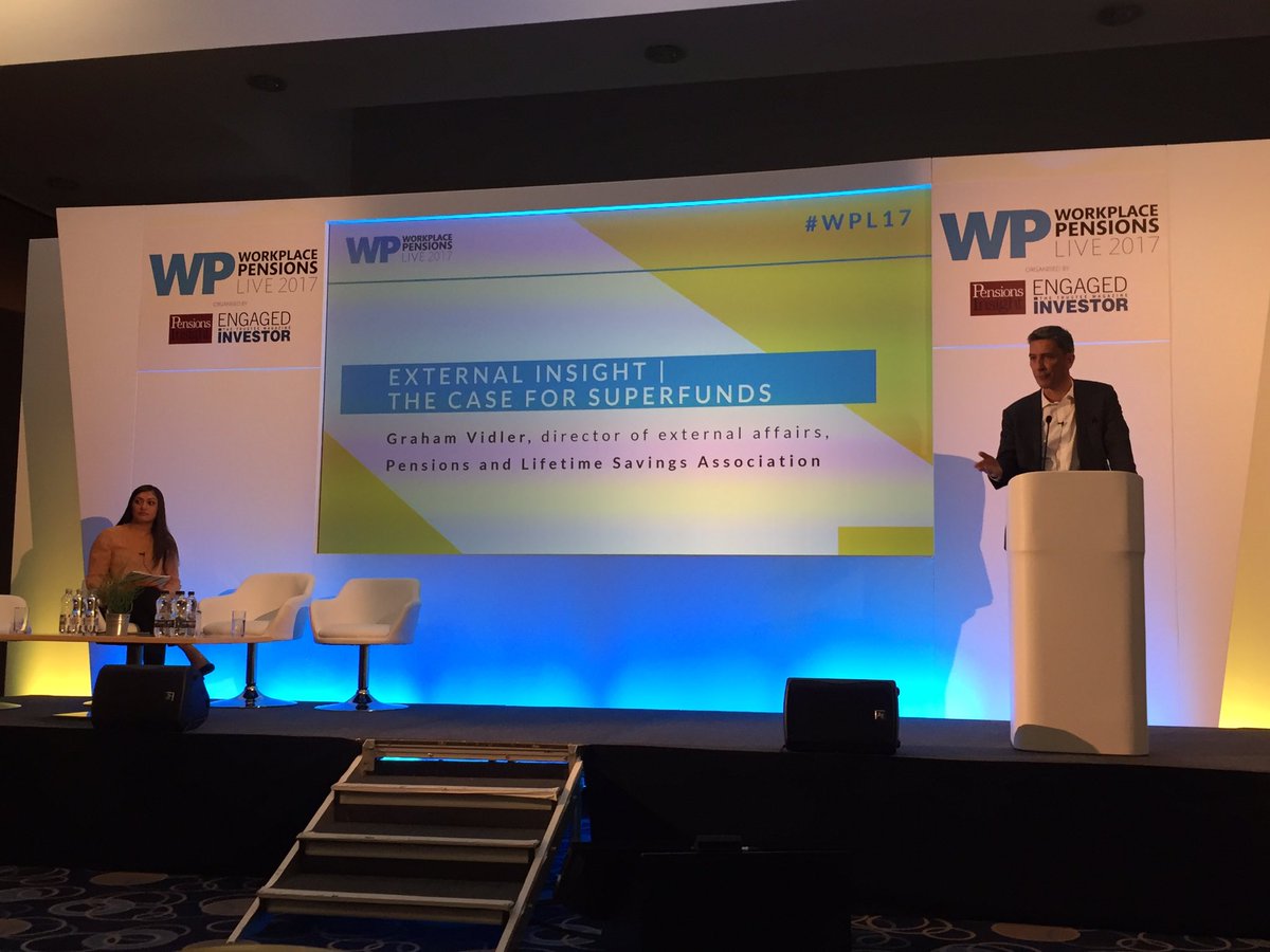 PensionsUK_'s tweet photo. Graham Vidler, Director of External Affairs, now joins #WPL17 to explain the case for superfunds for the DB system @PensionsInsight https://t.co/JprX7eoZW7