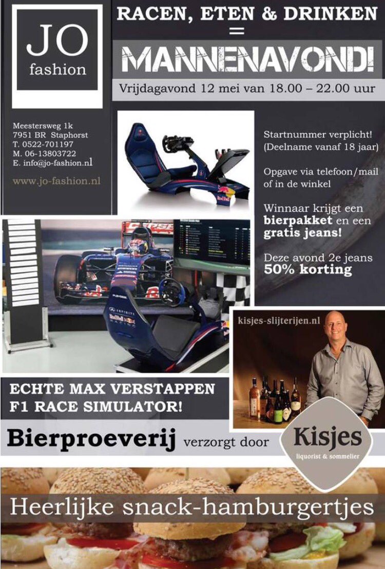 KisjesStaphorst's tweet photo. MANNENAVOND @jofashion73 
Morgenavond vanaf 18 uur kan je racen,eten&amp;drinken. Geef je nu op voor het racen en win fantastische prijzen!! https://t.co/IuDP4wmxhi