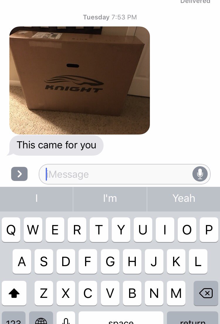 This is an fun message to get when out of town. Can't wait to get home and get rolling on my new <a href="/KnightComposite/">Knight Composites</a> wheels! @Team_WattieInk