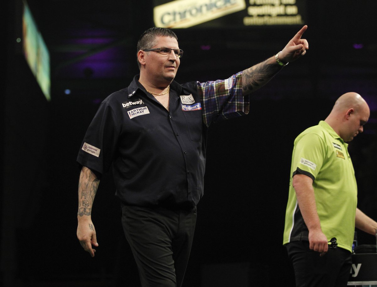 OfficialPDC's tweet photo. ONE HOUR TO GO! Will this man rock the house in Aberdeen tonight? #LoveTheDarts https://t.co/FVQOX8dmRY