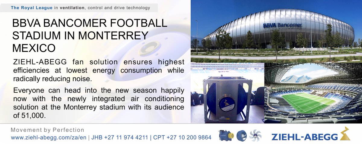 ZiehlAbeggSA's tweet photo. Ziehl-Abegg ECblue fan solutions for BBVA Bancomer Football Stadium, Mexico
#ZiehlAbegg #ZielhAbeggSA #ECblue #EnergyEfficient #cirobertson https://t.co/u1MlmdCs0v