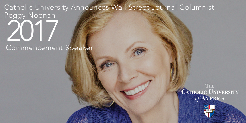 CUAsocialwork's tweet photo. @WSJ Columnist and @PulitzerPrize winner @Peggynoonannyc to address Catholic University graduates
https://t.co/JATowi4zD9 https://t.co/v1KNGs18ZN