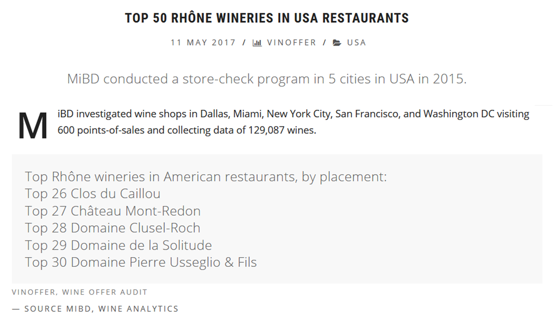 Top 26 to 30 @VINSRHONE wineries in the US venues by placement: @closducaillou, <a href="/MontRedonWines/">Château Mont-Redon</a>, #CluselRoch, #LaSolitude, #PierreUsseglio