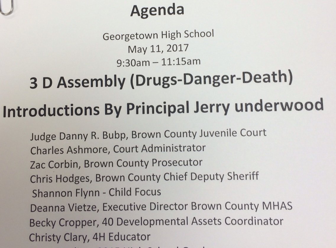 Presenting today to Georgetown 7th-12th graders about the dangers of drugs. Thanks to all helping educate our kids!