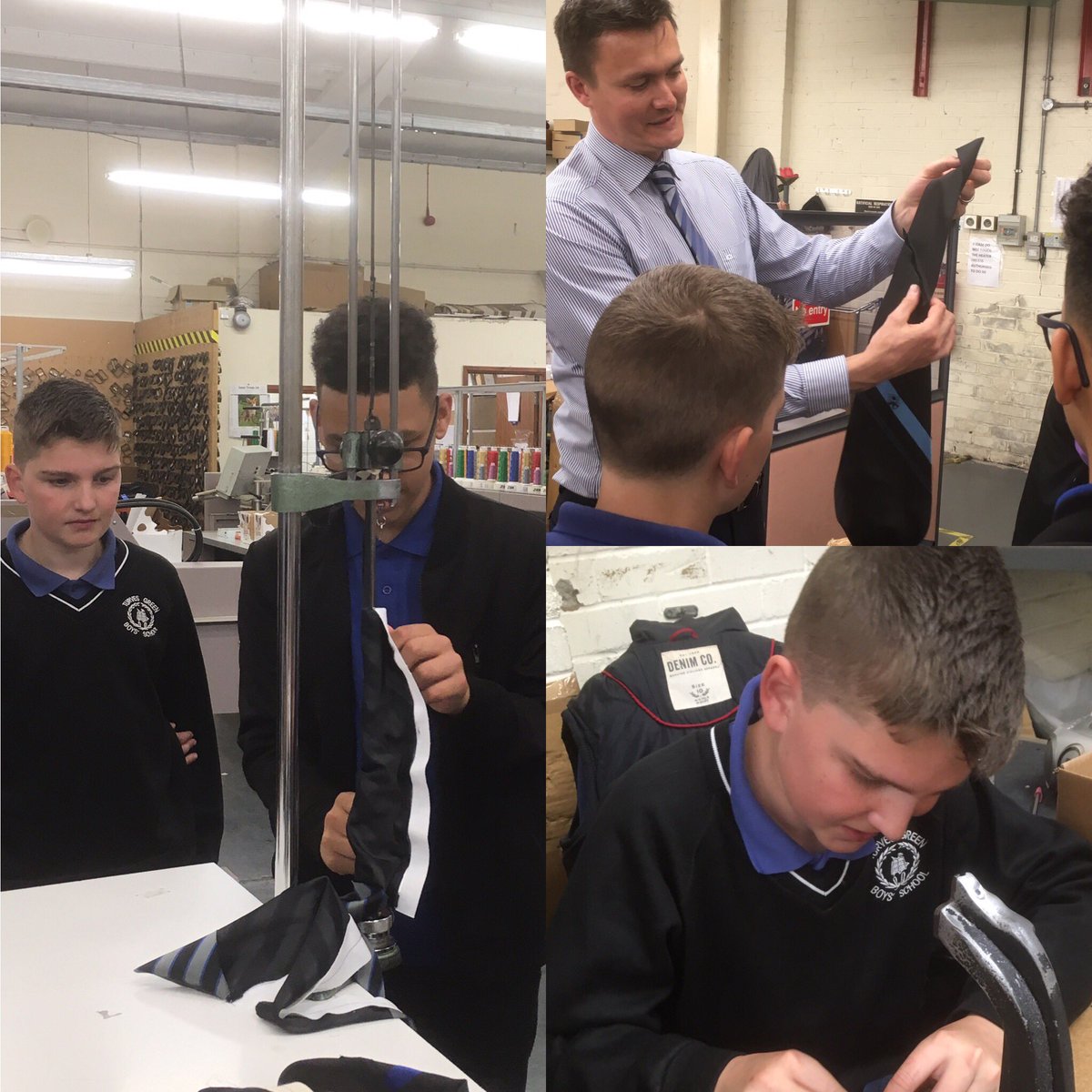 WTSchoolwear's tweet image. Having such a great time showing @TurvesGreenBoys and @Kids_Essentials how school ties are made.