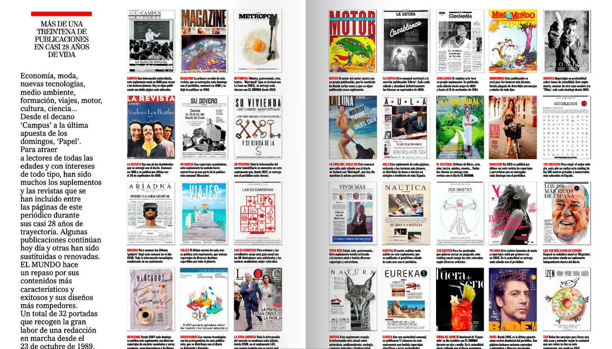 elmundoes's tweet photo. De 'Campus' y 'Magazine' a los actuales @LaOtraCronica @Cronica @ElMundoZen @Papel_EM etc... 10.000 días de suplementos #ElMundo10000 https://t.co/Uf2LDhwQEe