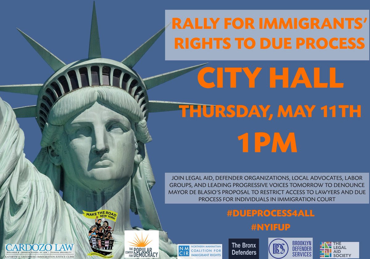 LegalAidNYC's tweet image. #DueProcessForAll #NotJustSome rally at City Hall TODAY at 1. Come support immigrant communities. #NYIFUP